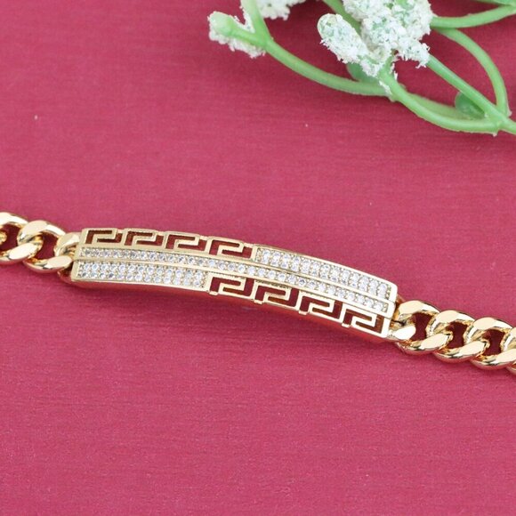 "Greek Key Crystal Bar Rose Gold Bracelet, XPBL0984 - Picture 11 of 12